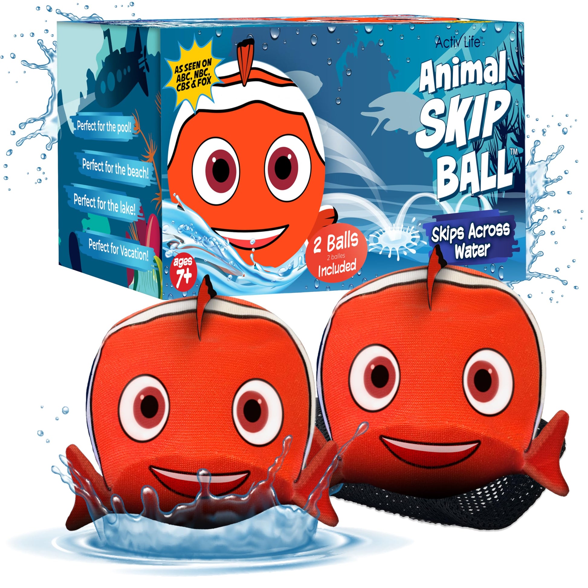 Activ Life The Ultimate Water Skip Ball (2 Pack), Water Bouncing Toys, Fun Games at Beach, Lake, Swimming Pool, Birthday Gift for All Ages Kids
