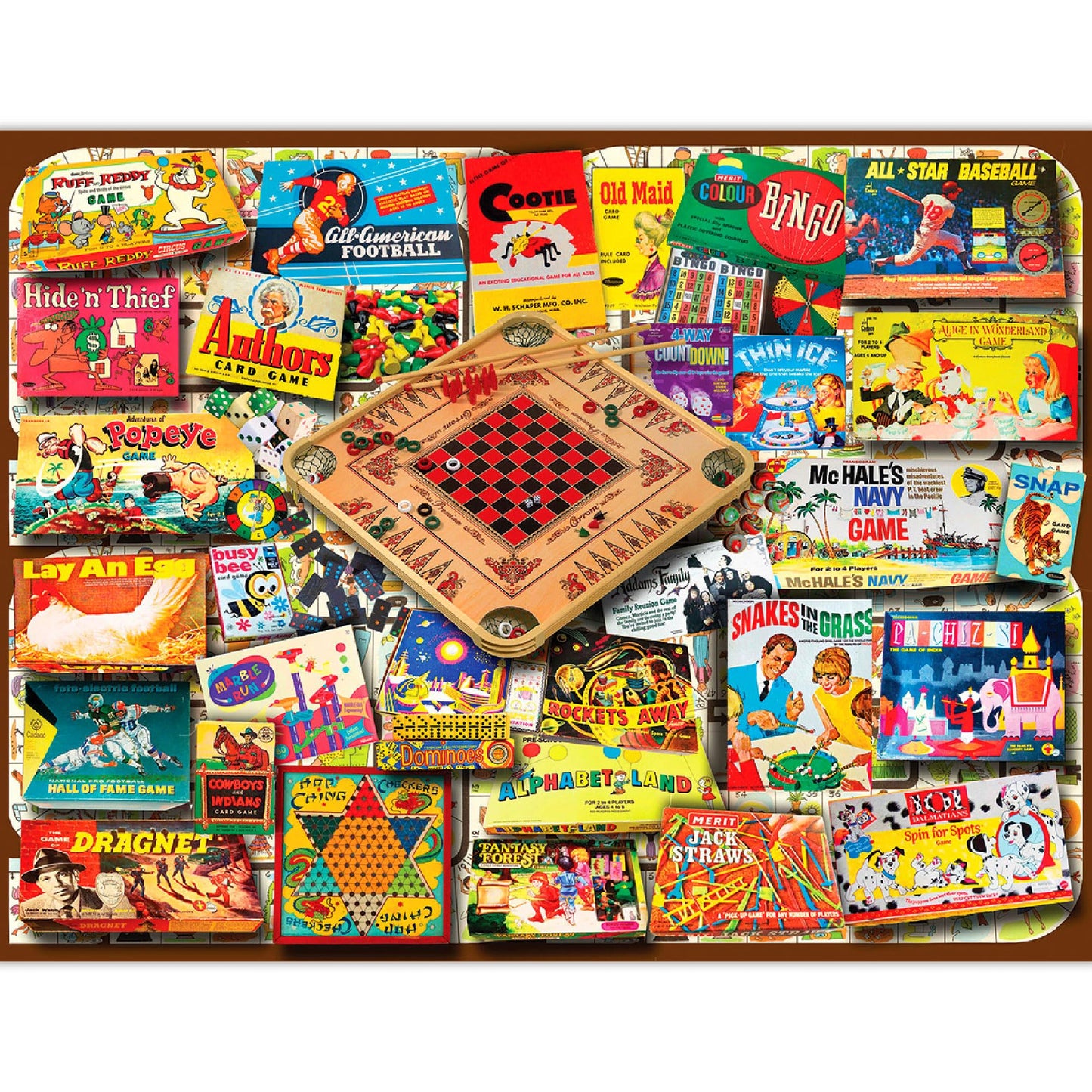 White Mountain 500 Piece Jigsaw Puzzle Nostalgic Retro Collage Puzzles with Large Pieces Gift for Adults and Seniors 18"x24" - Classic Games