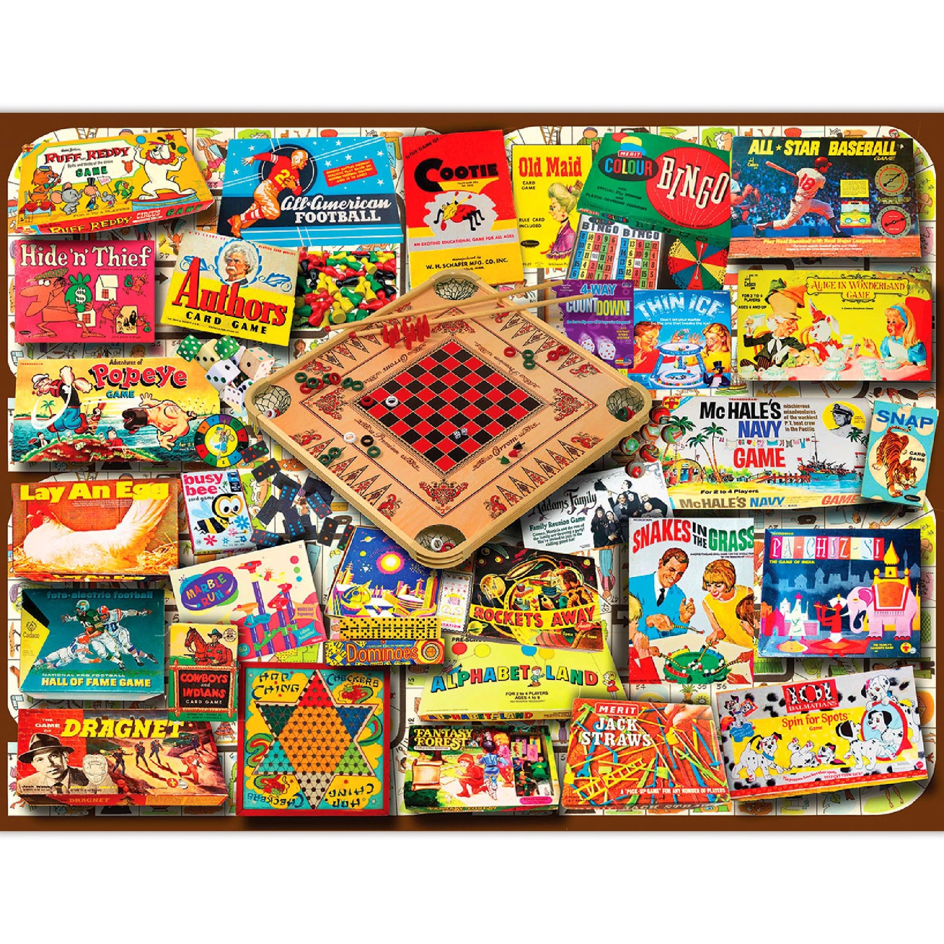 White Mountain 500 Piece Jigsaw Puzzle Nostalgic Retro Collage Puzzles with Large Pieces Gift for Adults and Seniors 18"x24" - Classic Games