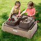 Simplay3 Mountain Road Adventure Sandbox for Kids Ages 1.5+, Includes 2 Monster Trucks and Hinged Cover, Double-Sided Sensory Play Table for Sand
