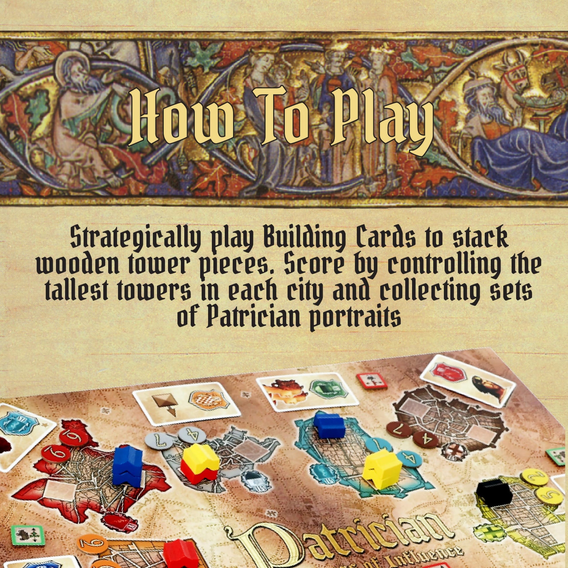 Patrician Towers of Influence - Medieval Area Control Tower Building Strategy Board Game for Family Game Night Gateway Board Game for Kids, Teens,
