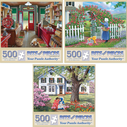 Bits and Pieces - Value Set of Three 500 Piece Jigsaw Puzzles for Adults - Slow Day, The Rose Arbor, Best Friends Jigsaw Puzzles by Artist John
