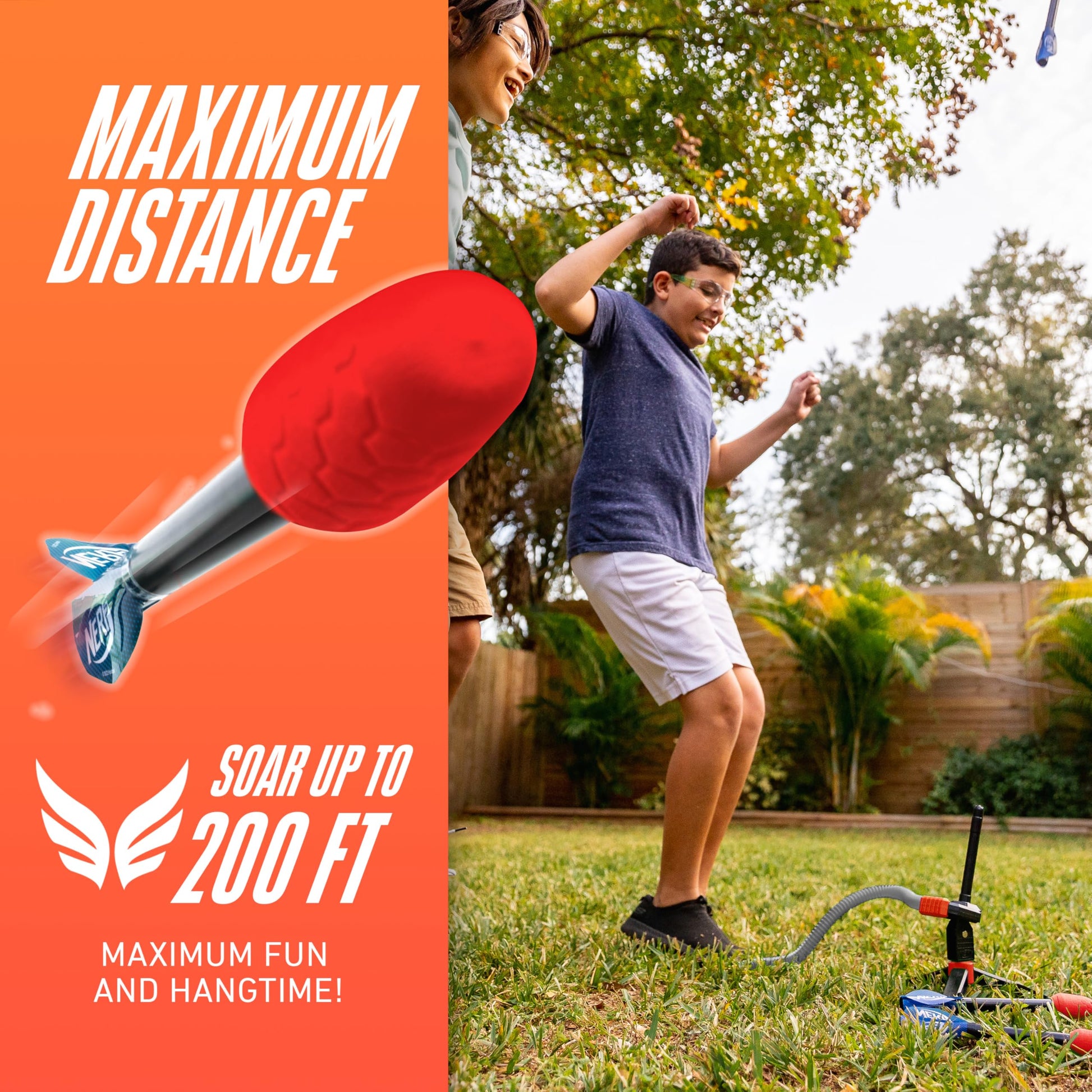 NERF Kids Toy Rocket Launcher - Rip Rocket Jump Rockets + Launcher - Boys + Girls Toy Stomp Pad + Missiles Set