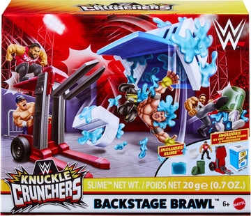 Mattel WWE Knuckle Crunchers Backstage Brawl Playset with, 5 Accessories Including Slime, 3.25-inch Collectible (Styles May Vary)