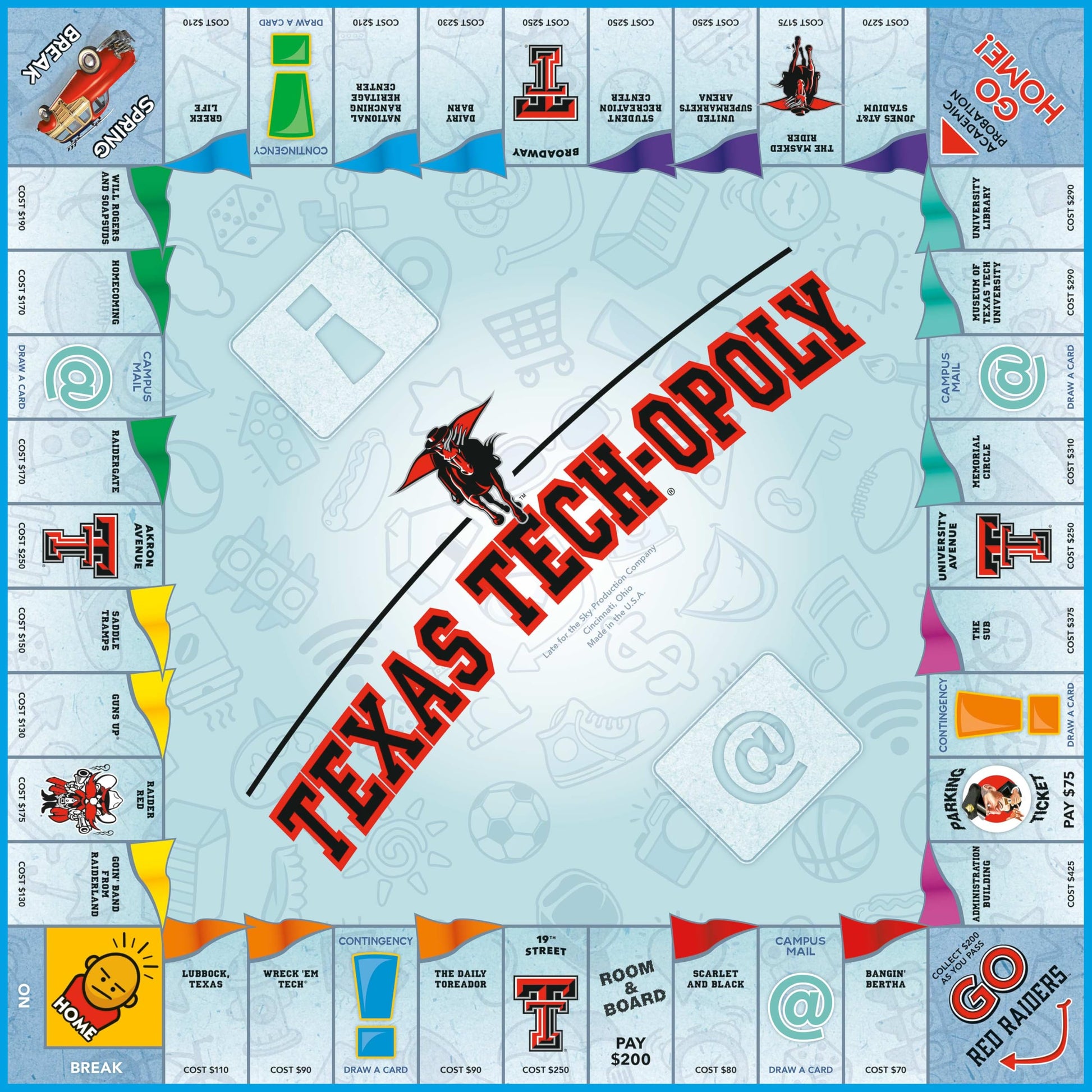 Late for The Sky Texas Tech-Opoly Board Game - Official University Campus Edition, Family Party Strategy Board Game for Adults and Kids, 2-6 Players