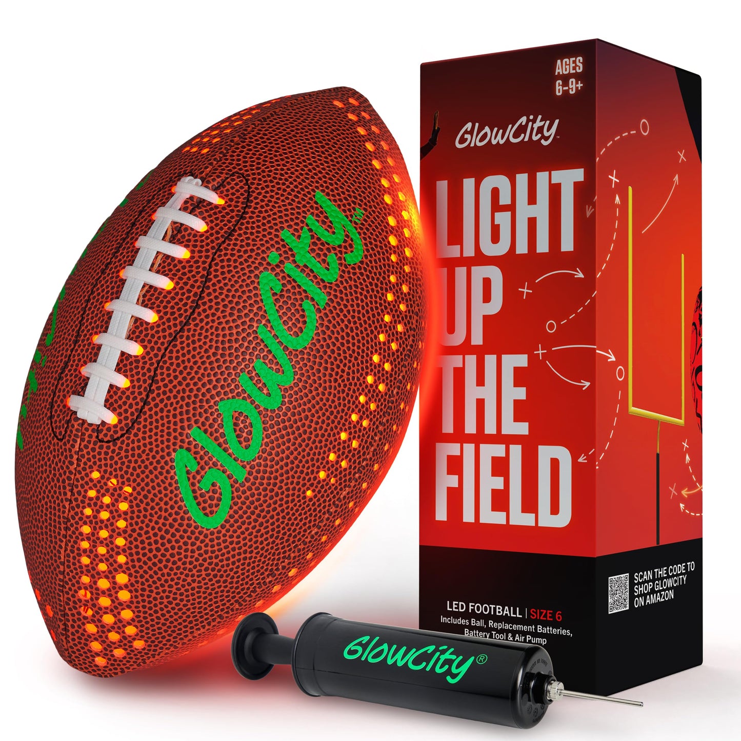 GlowCity Glow in The Dark Football - Size 6 Light Up PU Ball for Teen Boys & Adults - Cool Sports Gift for Night Outdoor Games - Birthday Gifts Ideas