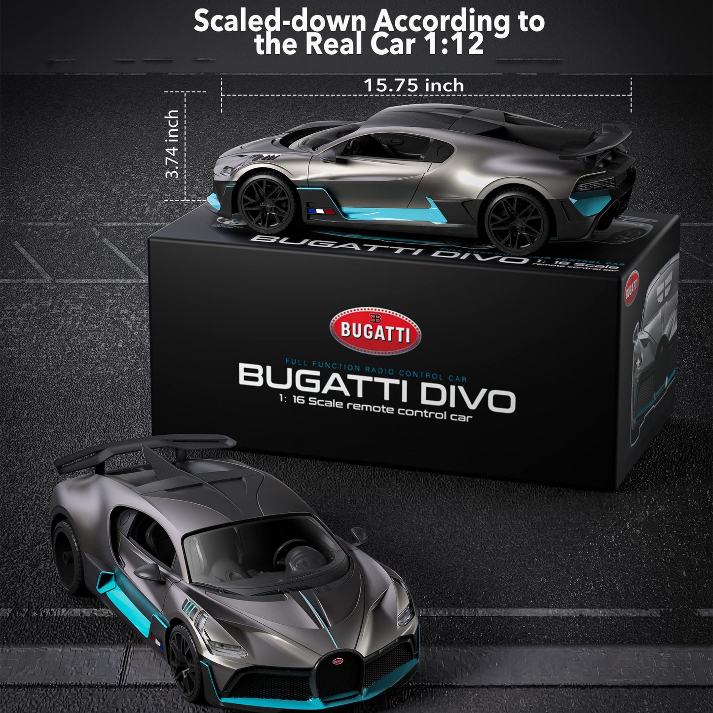 MIEBELY Remote Control Car, Bugatti Divo 1/12 Scale Rc Cars 12Km/h, 2.4Ghz Licensed Model Car 7.4V 900mAh Toy Car Headlight for Adults Boys Girls Age