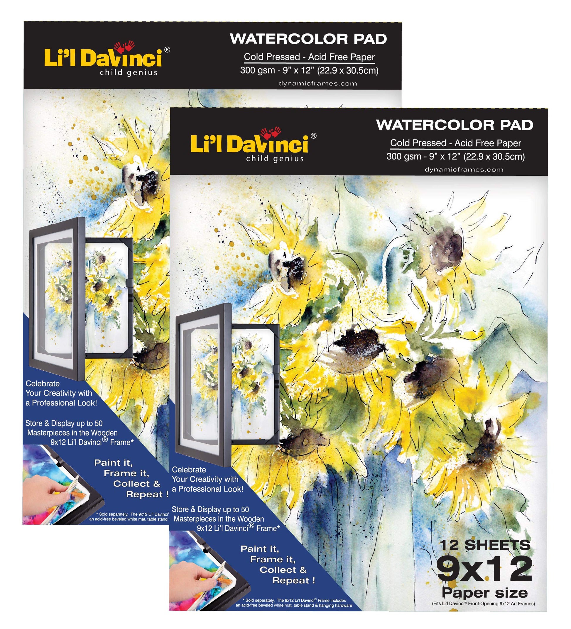 Li'l Davinci 9x12 Watercolor Pad, 12 Sheets, 300gsm Cold Pressed, Acid-Free, Heavyweight Paper, Professional-Grade Paper for Watercolor, Ink,