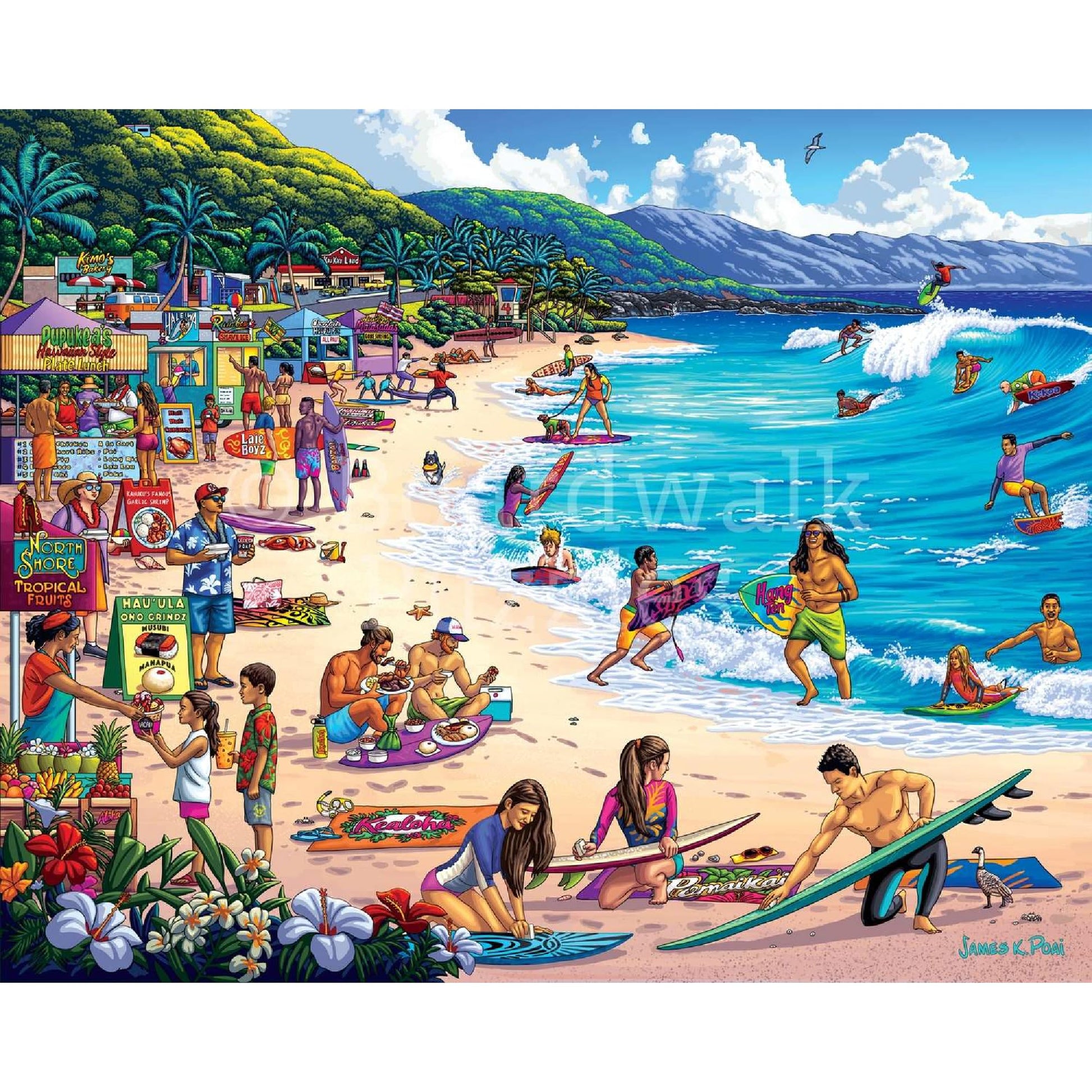 Boardwalk North Shore, Hawaii 500 Piece Jigsaw Puzzle Beach Surf Tropical Puzzles with Premium Box, Gift for Adults and Family 16"x20"