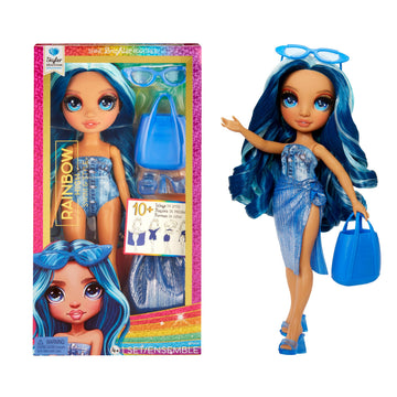 Rainbow High Swim & Style Skyler, Blue 11" Fashion Doll with Shimmery Wrap to Style 10+ Ways, Removable Swimsuit, Sandals, Fun Play Accessories, Great