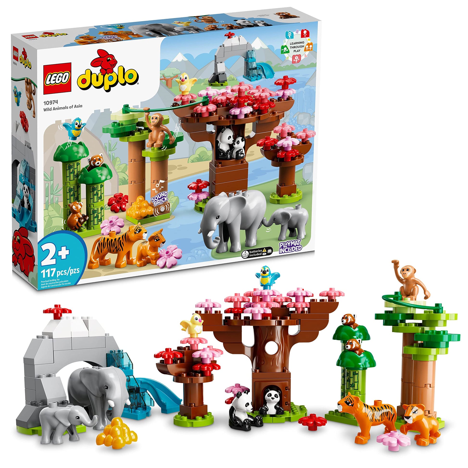 LEGO DUPLO Wild Animals of Asia 10974, Bricks Set with Panda & Elephant Baby Animal Toy Figures Plus Sounds, Toys for Toddlers, Girls & Boys Age 2-5