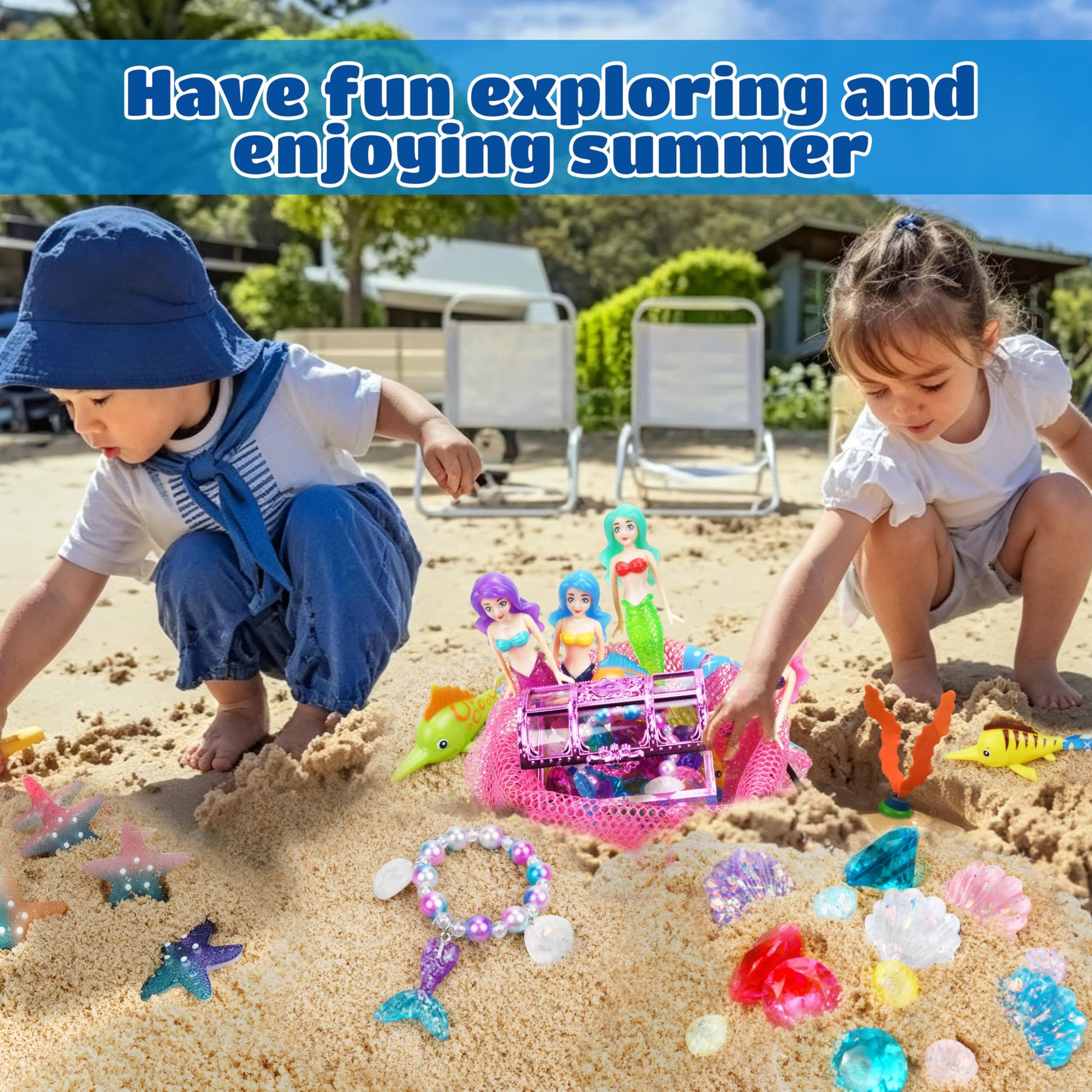 Hoplito 37 Pcs Diving Pool Toys Set with Treasure Chest, Mermaid Pool Toys Colorful Diamond with Storage Bag, Summer Underwater Game Toys Swimming