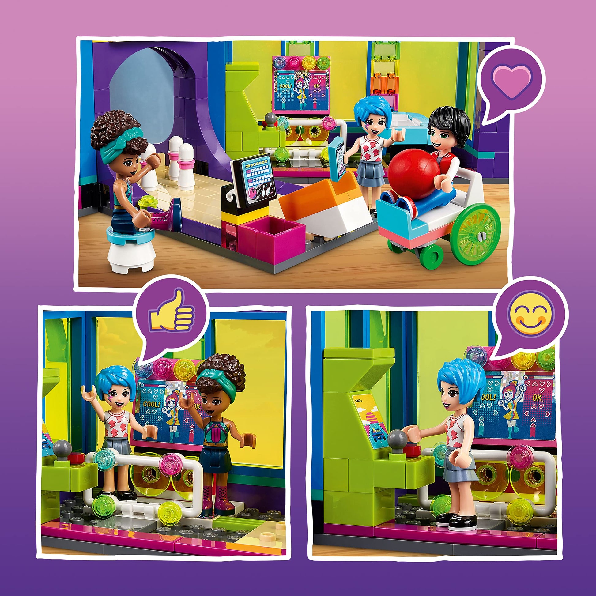 LEGO Friends Roller Disco Arcade Set 41708, Toy Bowling Game, Andrea Mini-Doll Included, Birthday Present Idea for Kids, Girls and Boys 7+, Fun