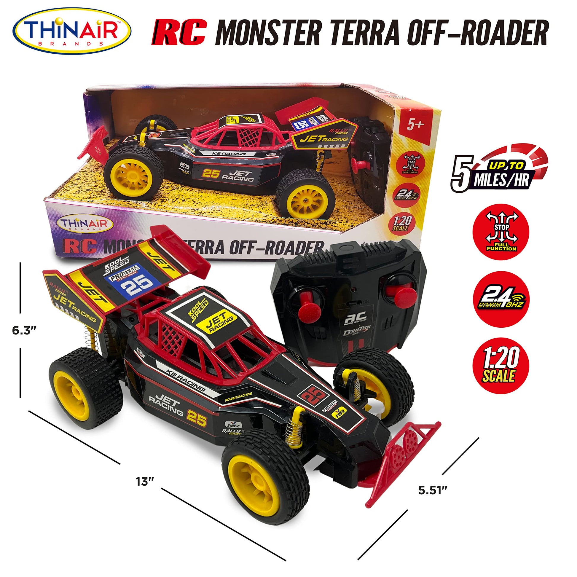 Nature Bound RC Cars 1:20 Scale Monster Terra RC Off-Roader - 2WD All-Terrain Electric Toy Car - 2.4GHz Radio Control - Great Gift for Kids