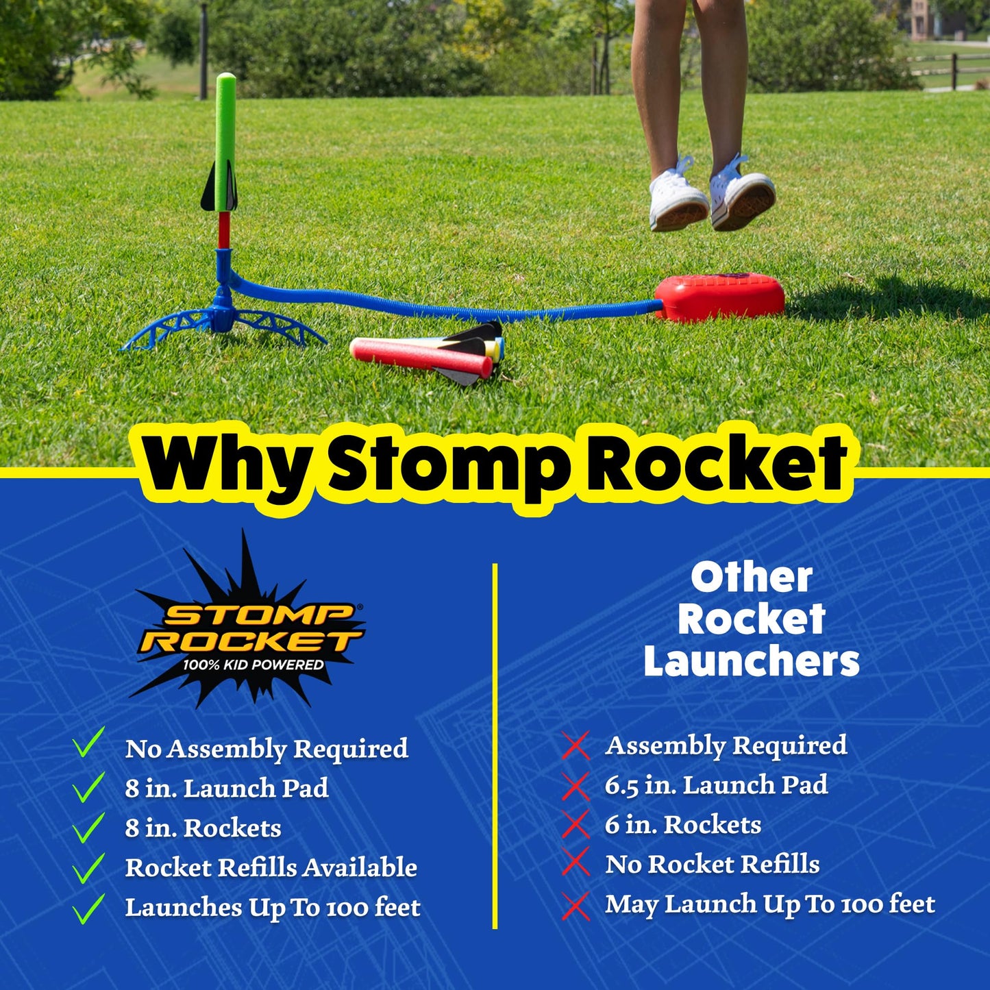 Stomp Rocket Jr Glow Rocket Launcher for Kids, 4 Rockets - Glow in The Dark