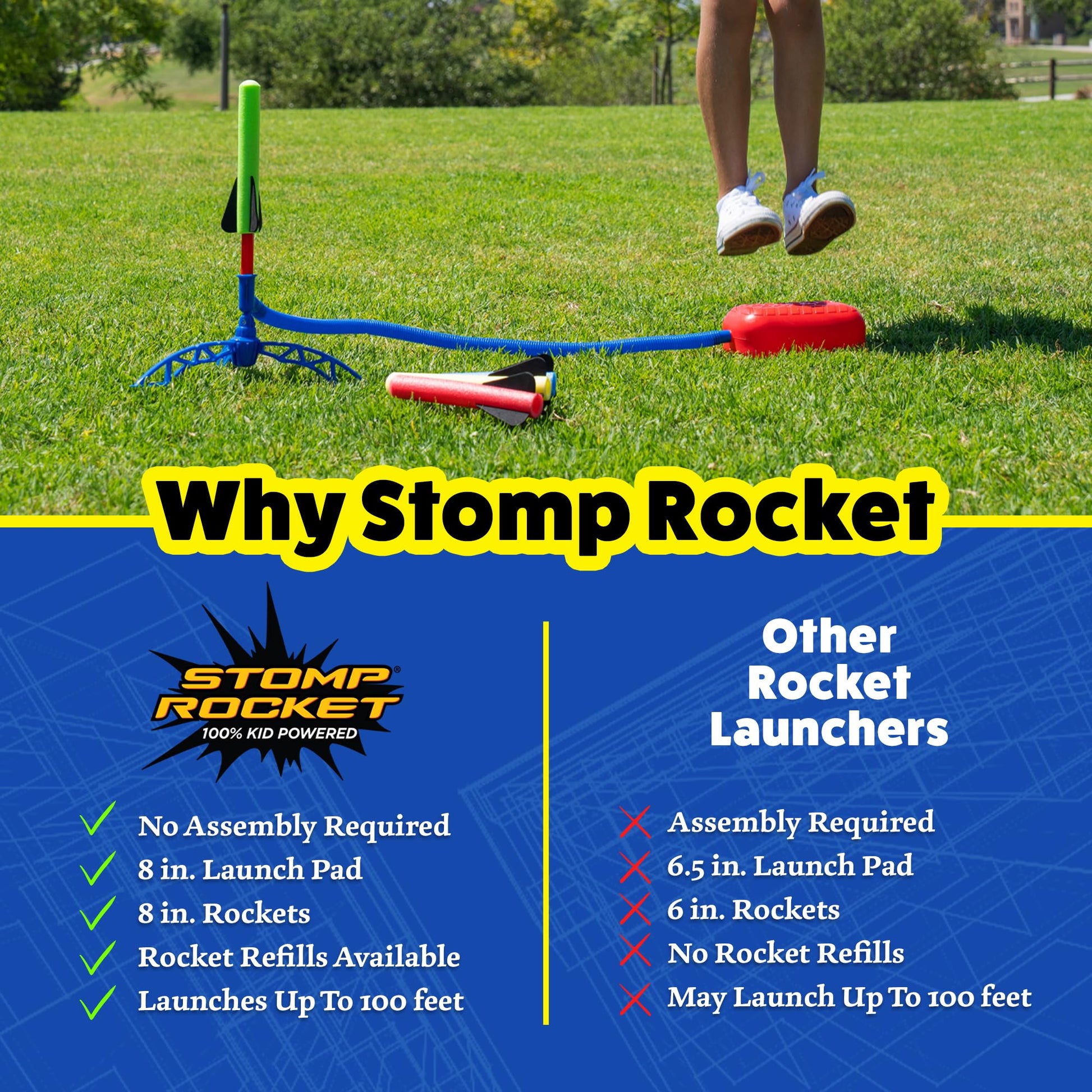 Stomp Rocket Jr Glow Rocket Launcher for Kids, 4 Rockets - Glow in The Dark