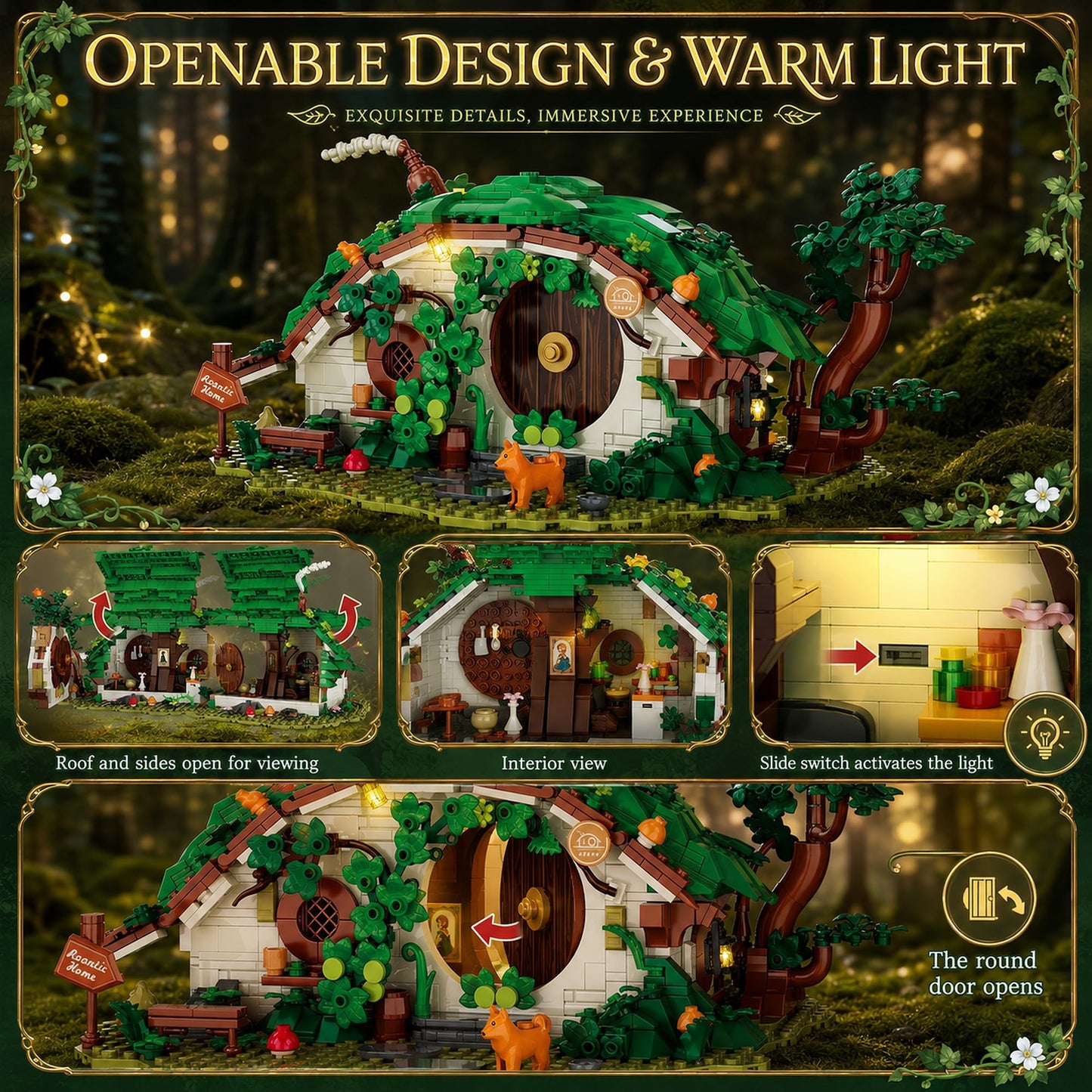 GHQYTPR Dwarf Cabin Building Block Set 1088 Pcs Fantasy Halfling Village Architecture Model Kit for Adults & Teens Movie Magic Hole Home Office Desk