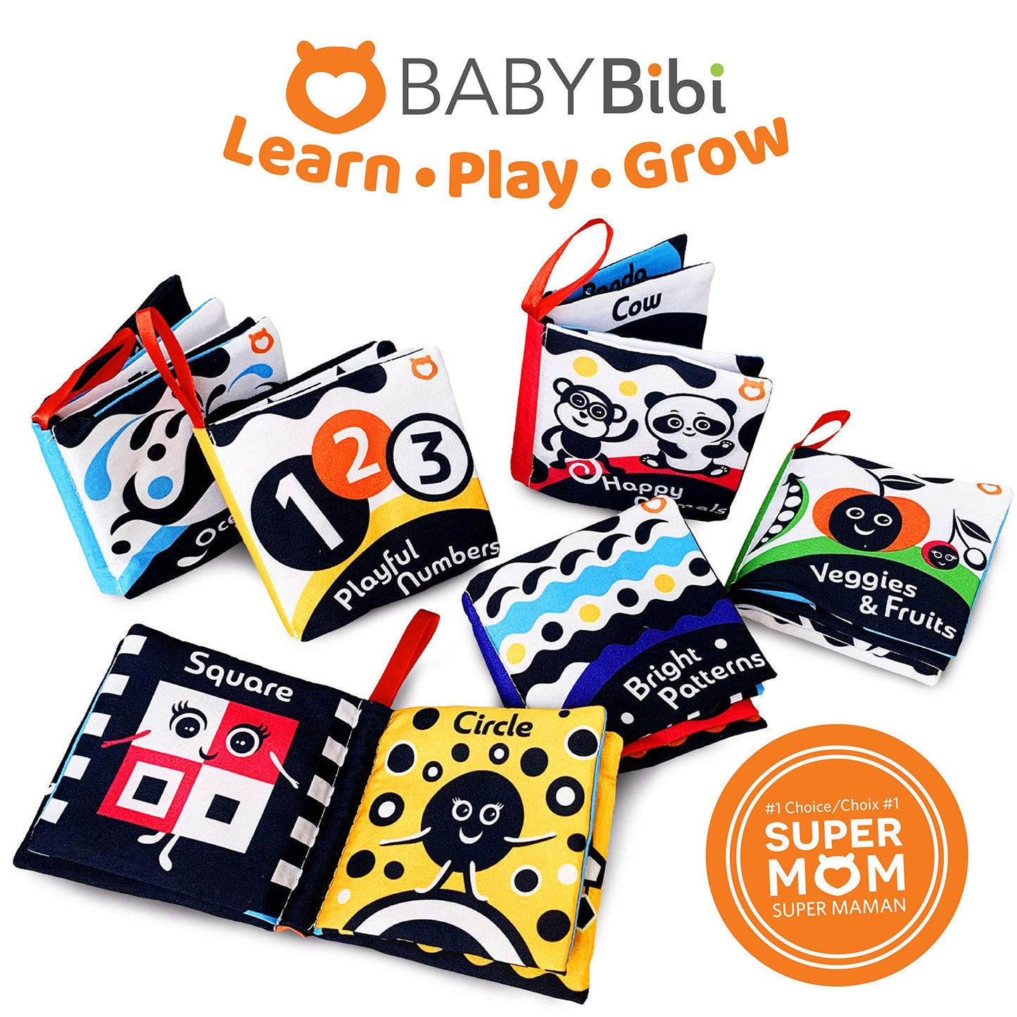 Cloth Books (Set of 6). High Contrast Soft Books. Black and White Images Encourage Infant Development - Suitable for Babies and Toddlers from 3 Months