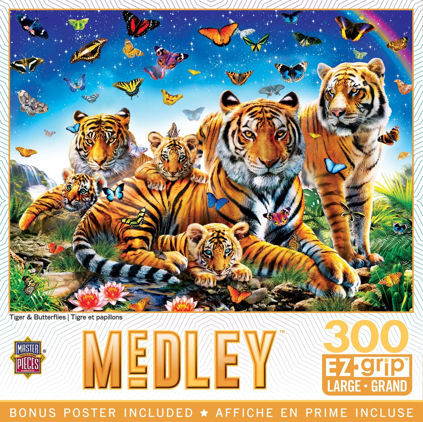 Masterpieces 300 Piece EZ Grip Jigsaw Puzzle - Tiger & Butterflies - 18"x24"