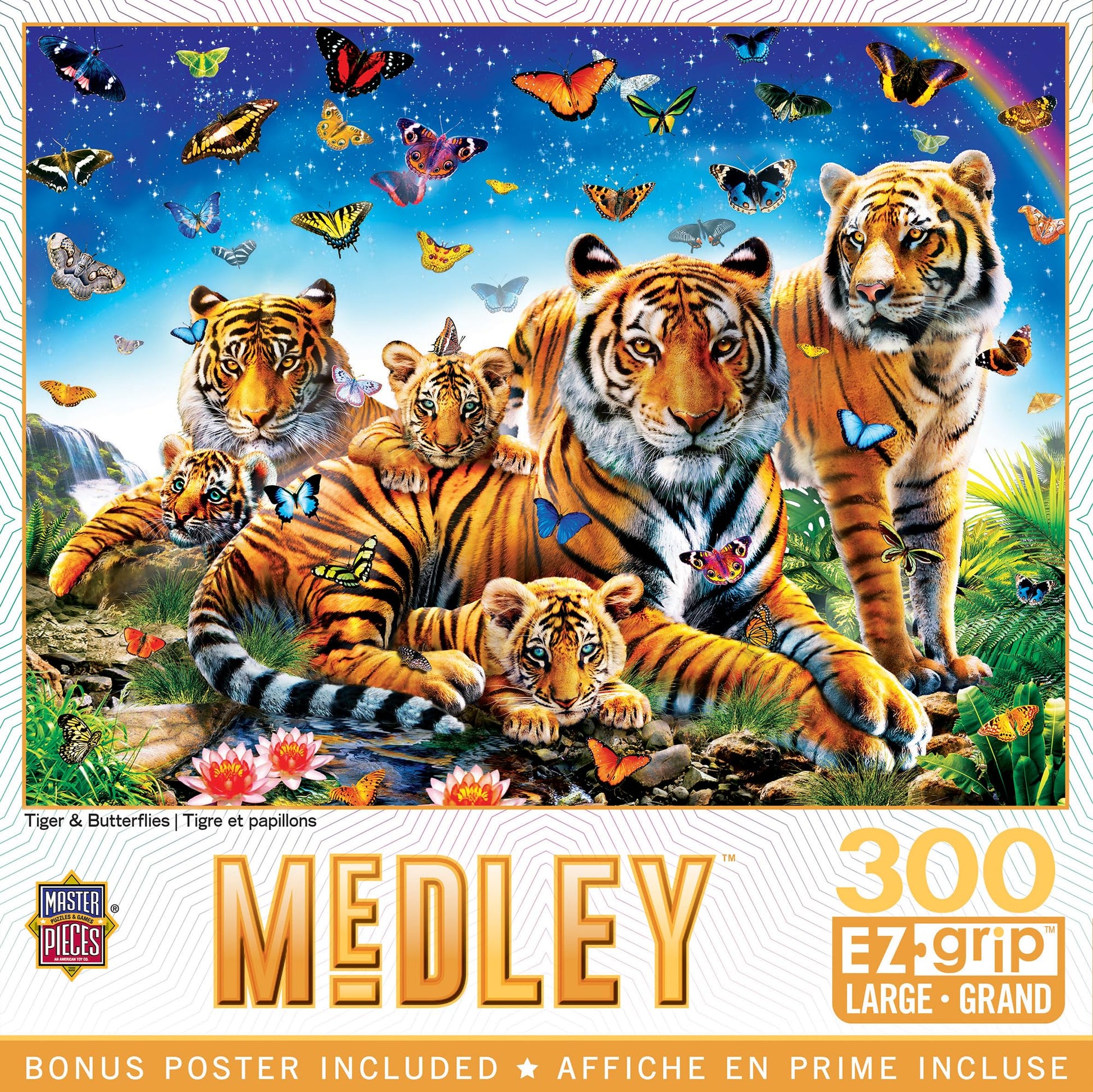 Masterpieces 300 Piece EZ Grip Jigsaw Puzzle - Tiger & Butterflies - 18"x24"