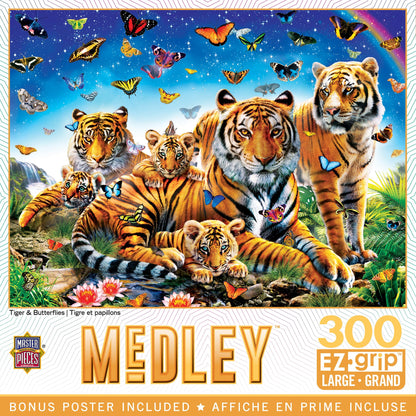 Masterpieces 300 Piece EZ Grip Jigsaw Puzzle - Tiger & Butterflies - 18"x24"