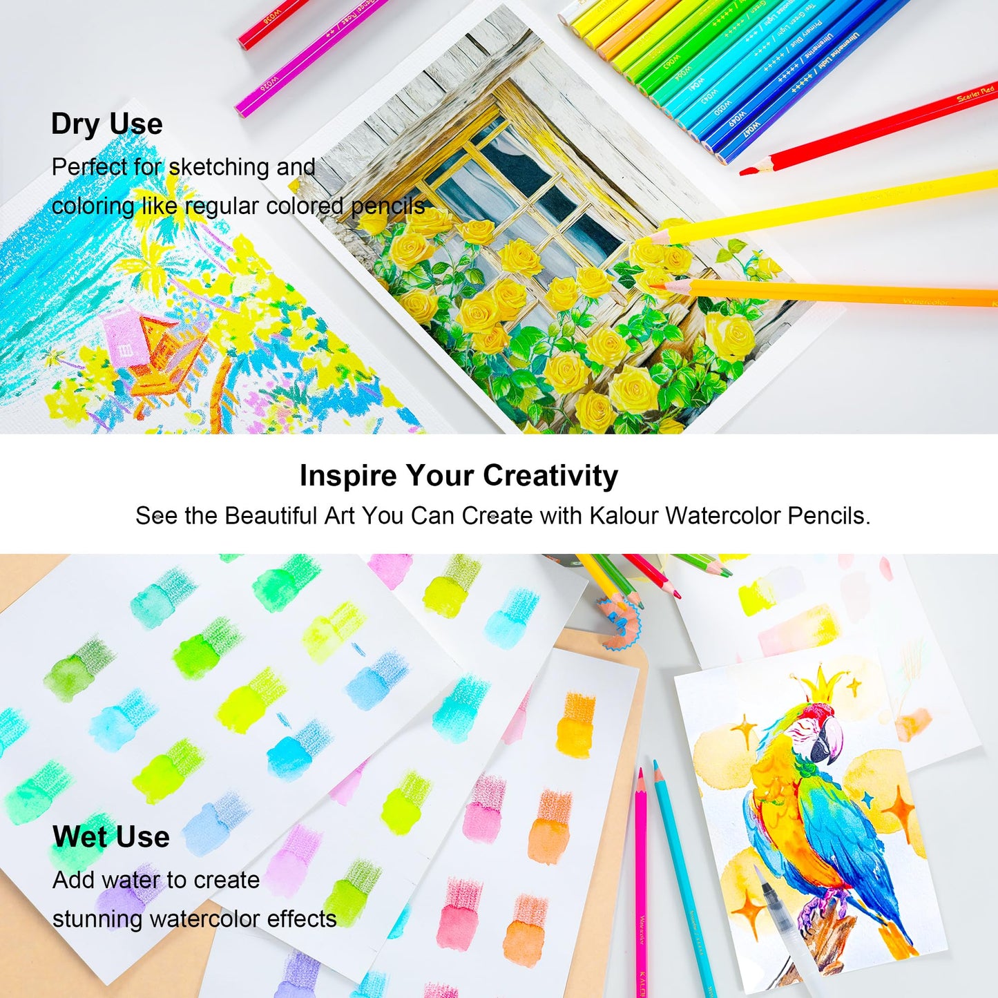 KALOUR Professional Watercolor Pencils, 180 Colors Set, Water-Soluble