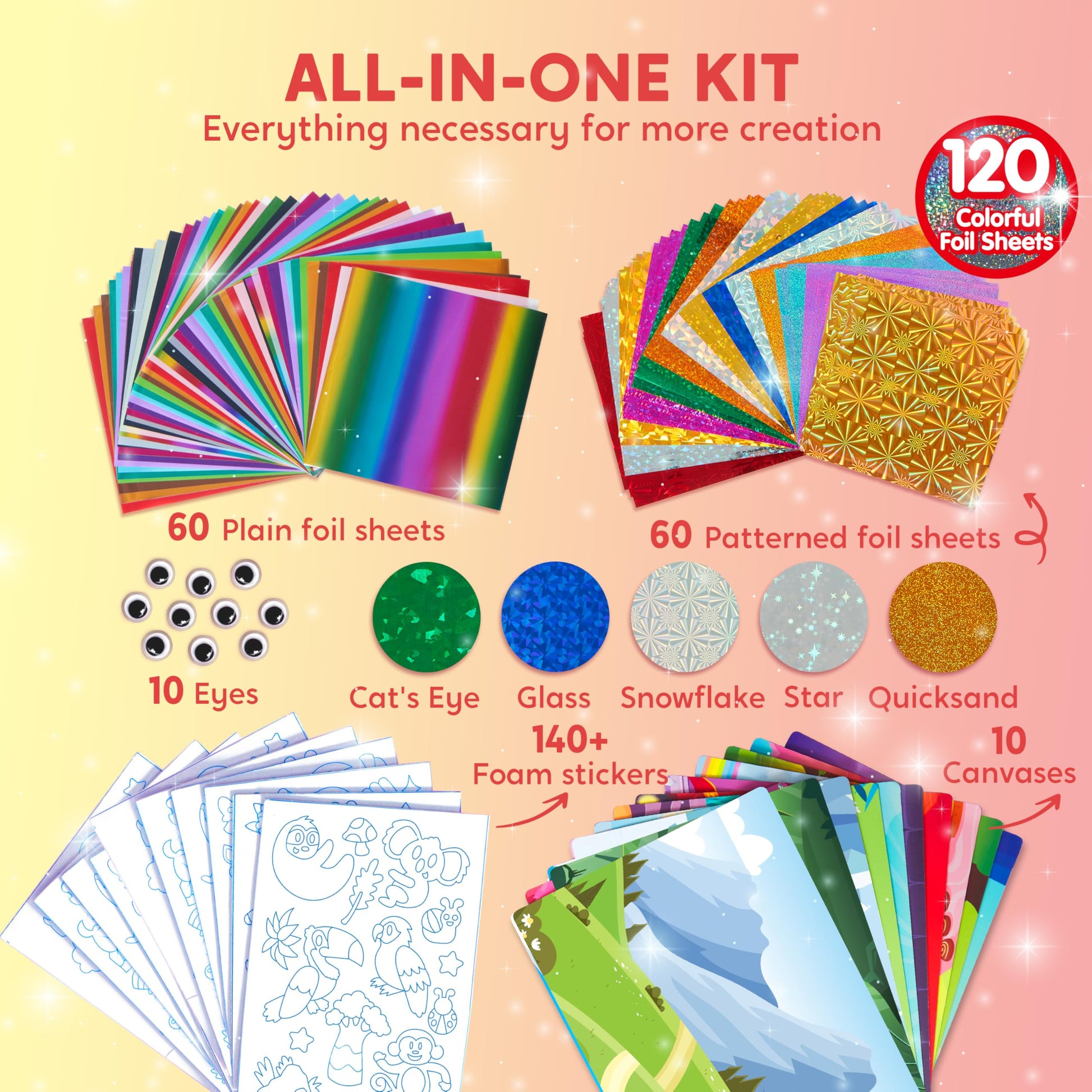 Klever Kits Foil Art Kit for Kids - Arts & Crafts Supplies, Mess Free Coloring, Animal Foil Foam Stickers, Creative Travel Toys, Birthday Gifts