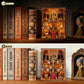 Book Nook Kit - DIY Miniature World Library Booknook - 3D Wooden Puzzle with LED Lights - Creative Bookshelf Insert & Educational Gift for Adults