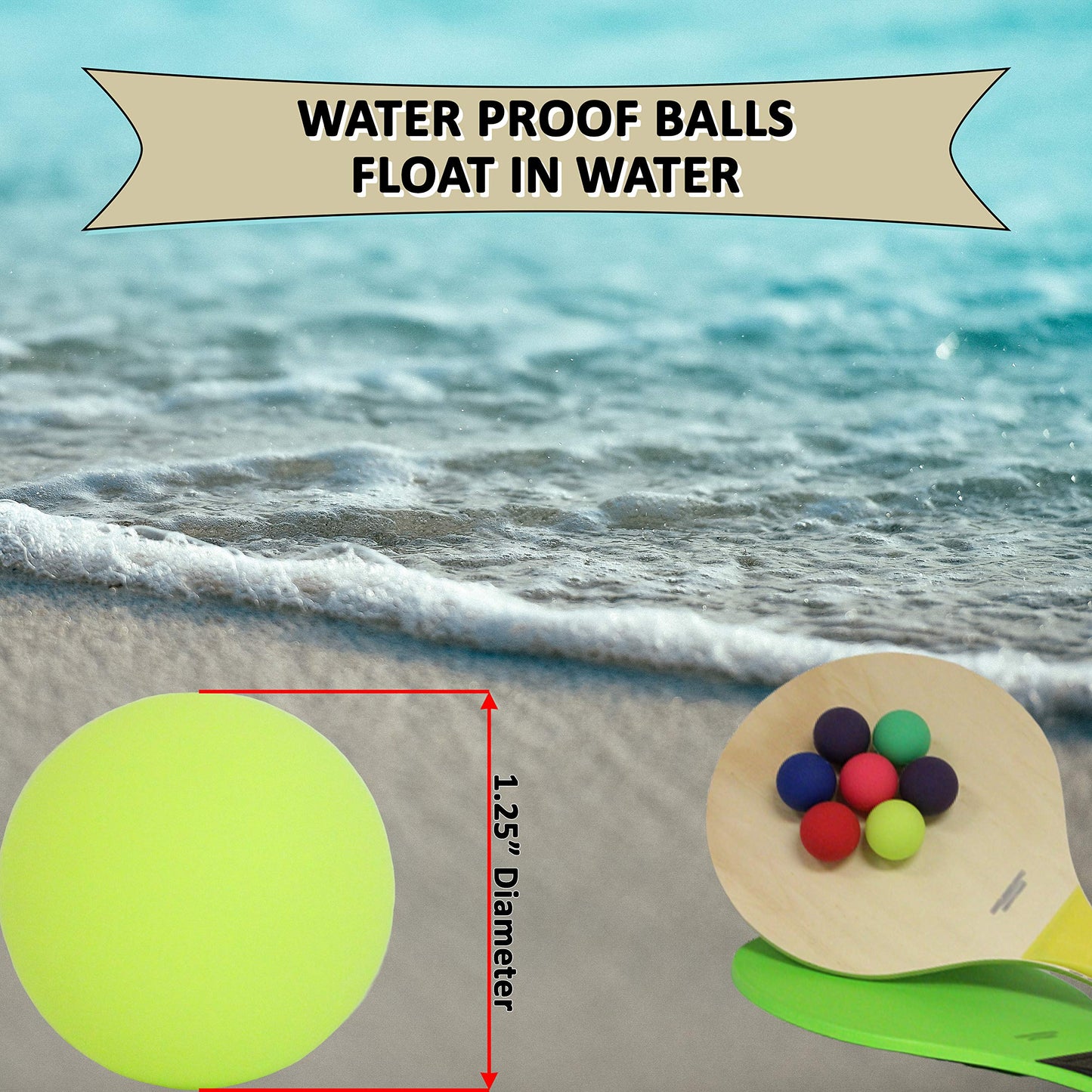 W4W Beach Paddle Ball replacement balls - Extra Balls for Pro Kadima & Smashball Racket (Set of 7 Balls)