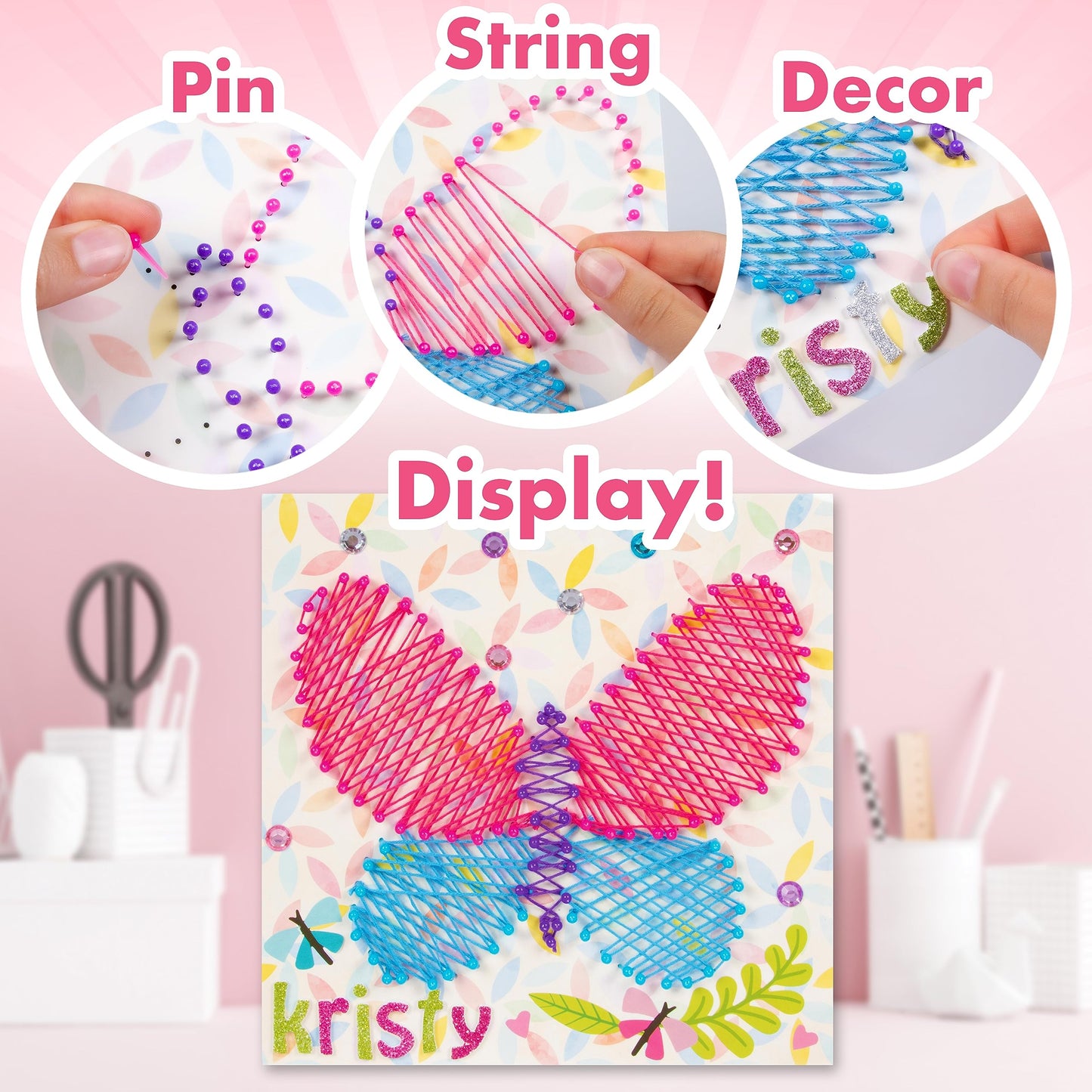 Creative Kids String Art Kit for Kids Age 6+ | 4 Fun Projects in 1 String Art Craft Kit Flower, Heart, Rainbow & Unicorn | String Art Kids Birthday