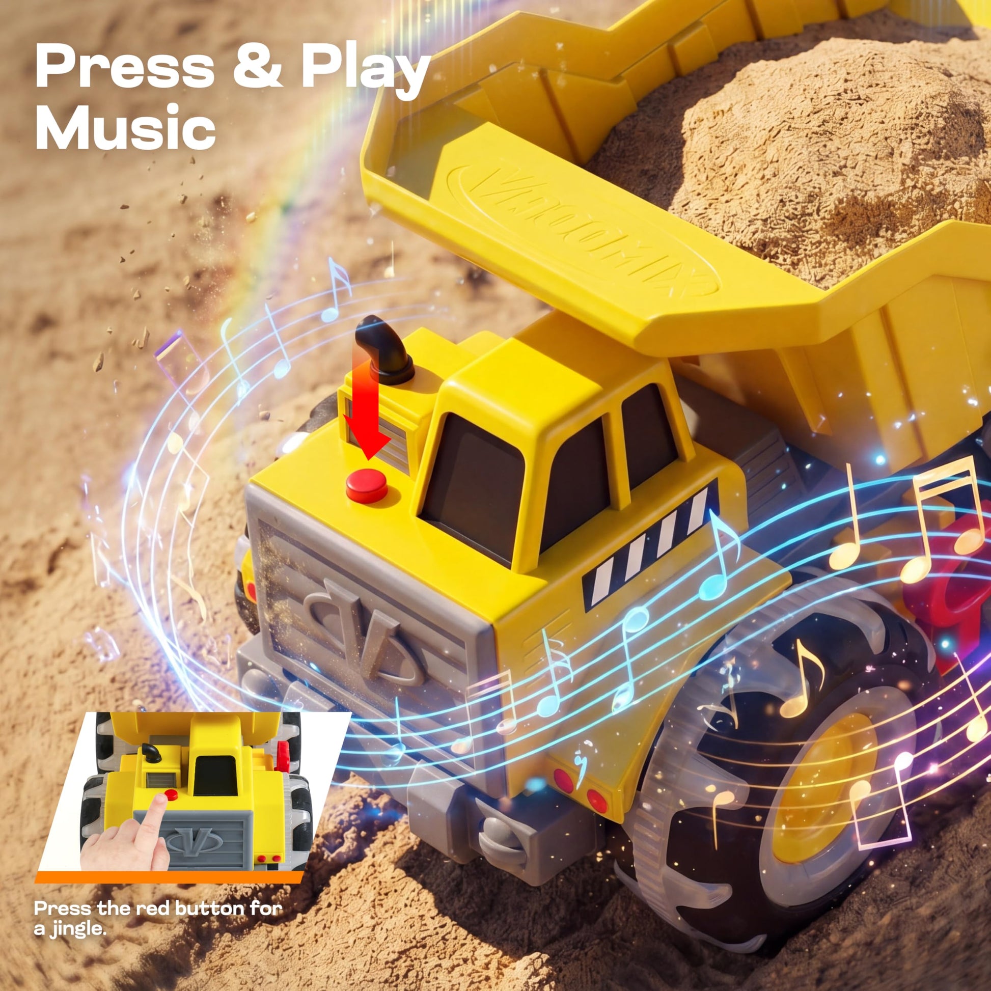 Vroomix JOVA Dump Truck for Toddlers, Construction Toys with Realistic Sounds, LED Light up Wheels, Heavy-Duty Plastic Indoor & Outdoor Beach and Sand