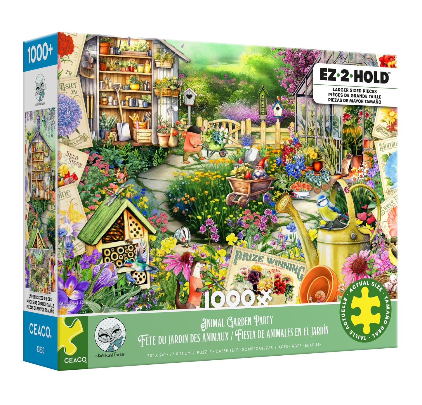 Ceaco - EZ2Hold - Kate Ward Thacker - Animal Garden Party - 1000 Piece Jigsaw Puzzle for Adults - Challenging Puzzle Perfect for Game Nights