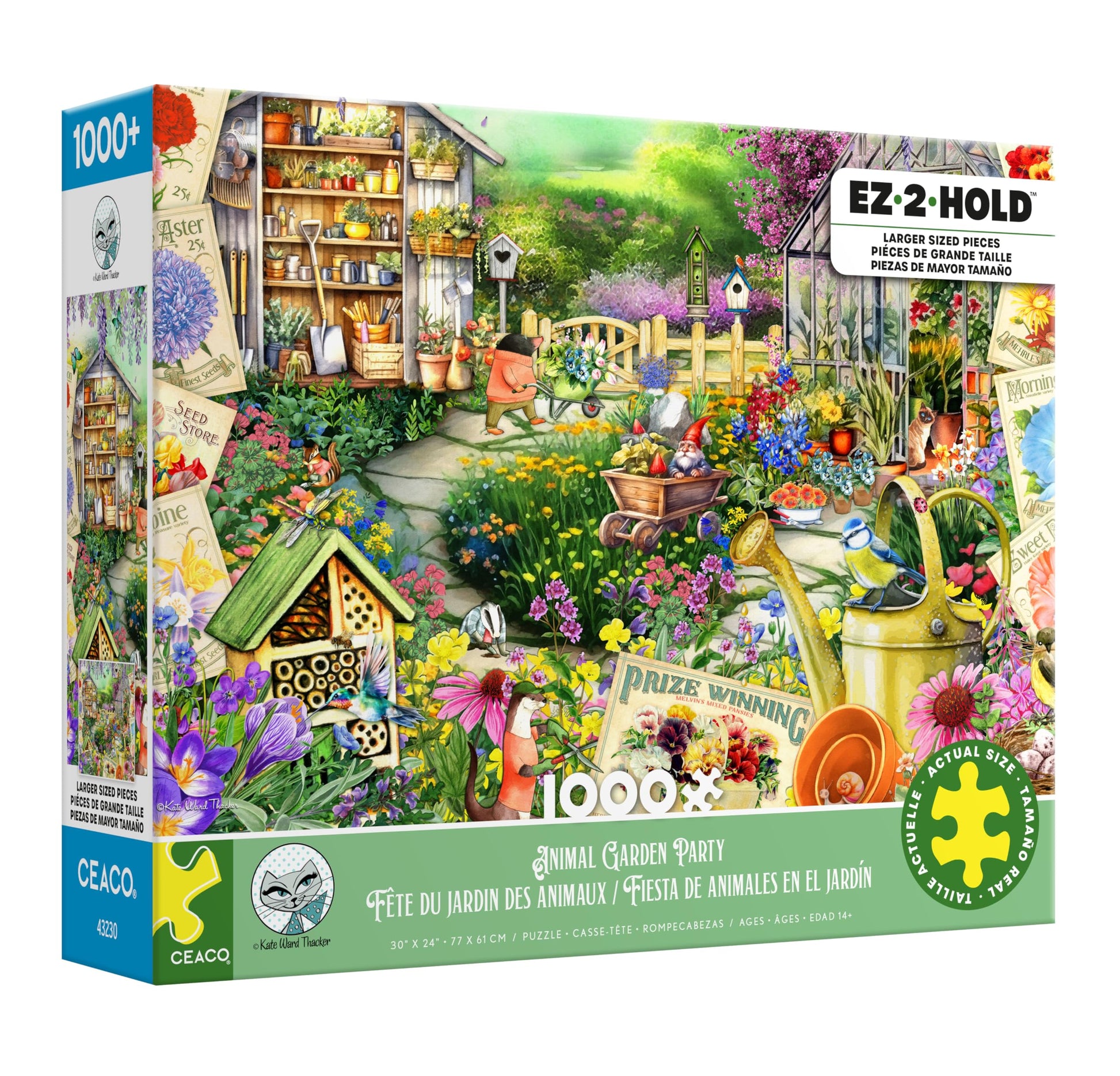 Ceaco - EZ2Hold - Kate Ward Thacker - Animal Garden Party - 1000 Piece Jigsaw Puzzle for Adults - Challenging Puzzle Perfect for Game Nights