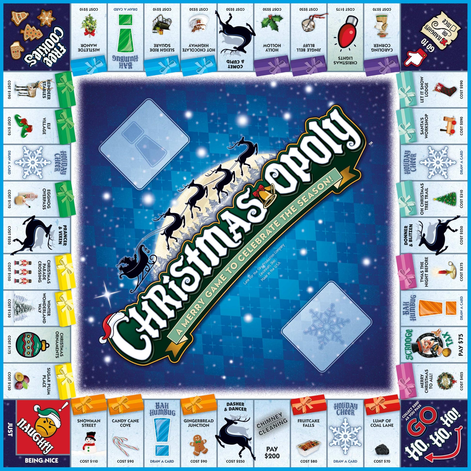Late for the Sky Christmas-Opoly Board Game - Family Holiday Party Game for 2-6 Players, Ages 8+, Festive Collect-and-Trade Play, Classic or 60-Minute