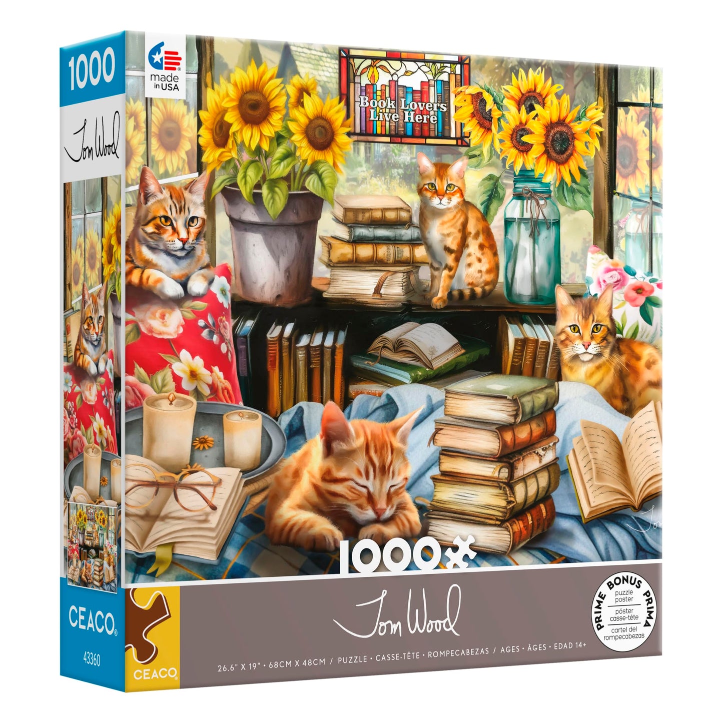 Ceaco - Book Lovers Live Here - Cats - 1000 Piece Jigsaw Puzzle for Adults
