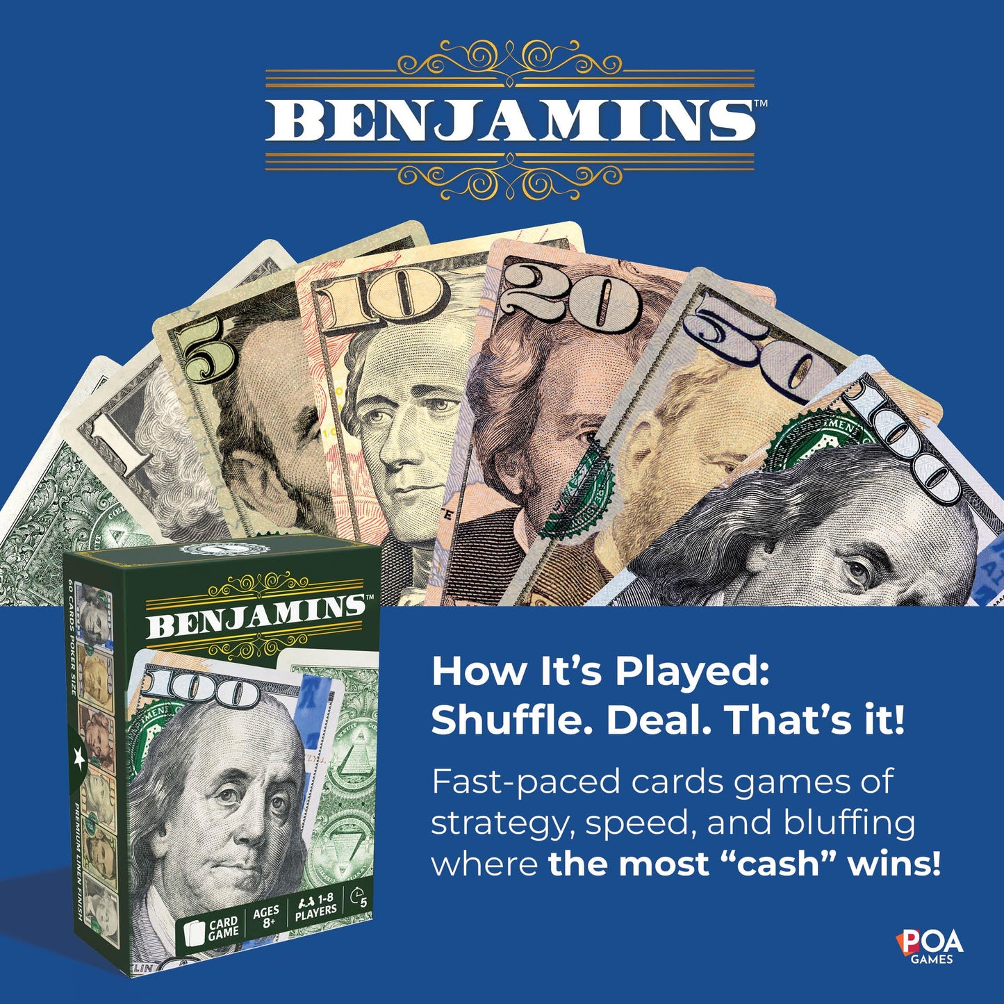 Benjamins Cash Cards - Money-Themed Card Games for Teens, Families & Adults. Fast-Paced Card Games for Parties, Travel and Game Night Where the Most
