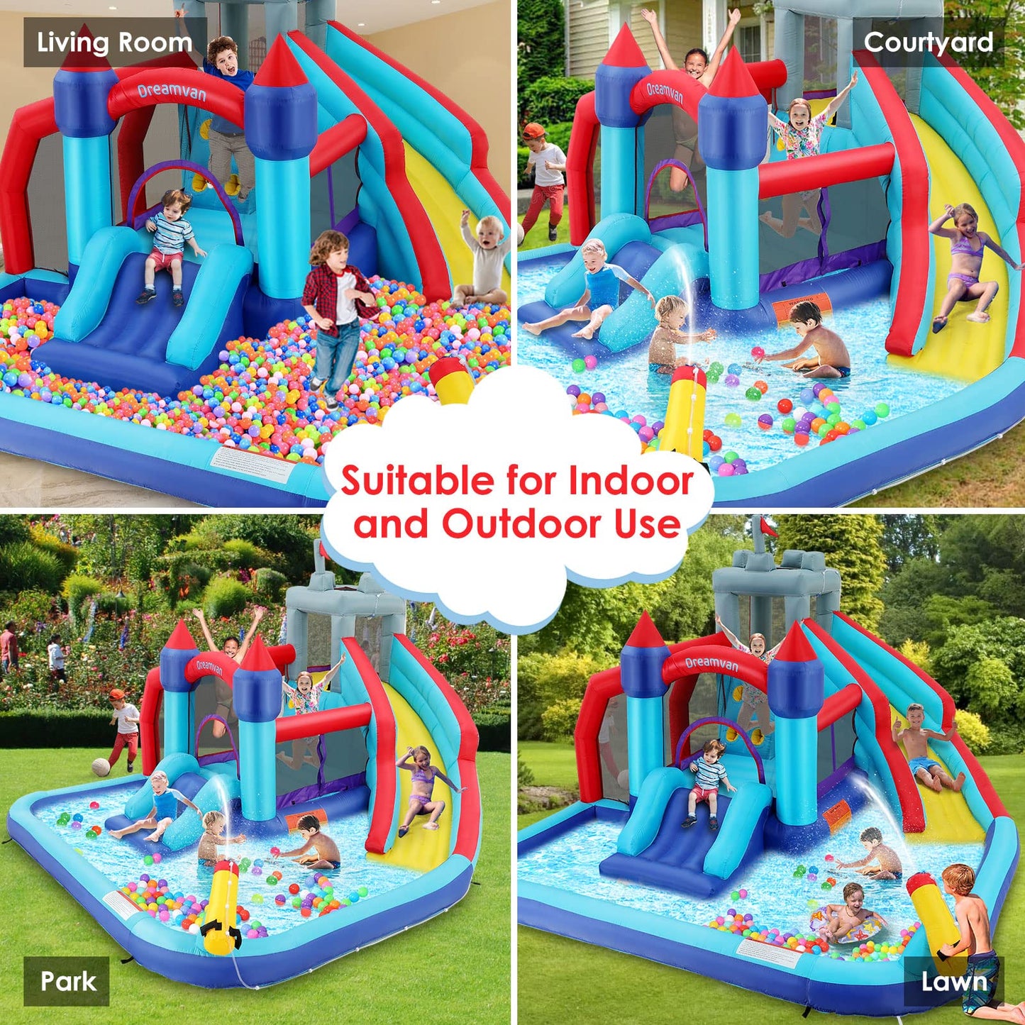 WHUBEFY Bounce House,Inflatable Water Slides for Kids with Blower,Water Bounce House Water Park for Kids Backyard,Waterslide Splash Pool,Water