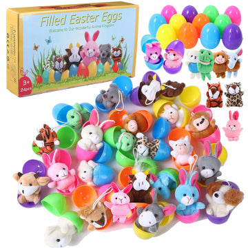Twister.CK 24 Pack Easter Eggs Filled with Mini Plush Animals Stuffed Toy for Kids Easter Basket Stuffers/Fillers, Easter Eggs Hunt, Easter Party
