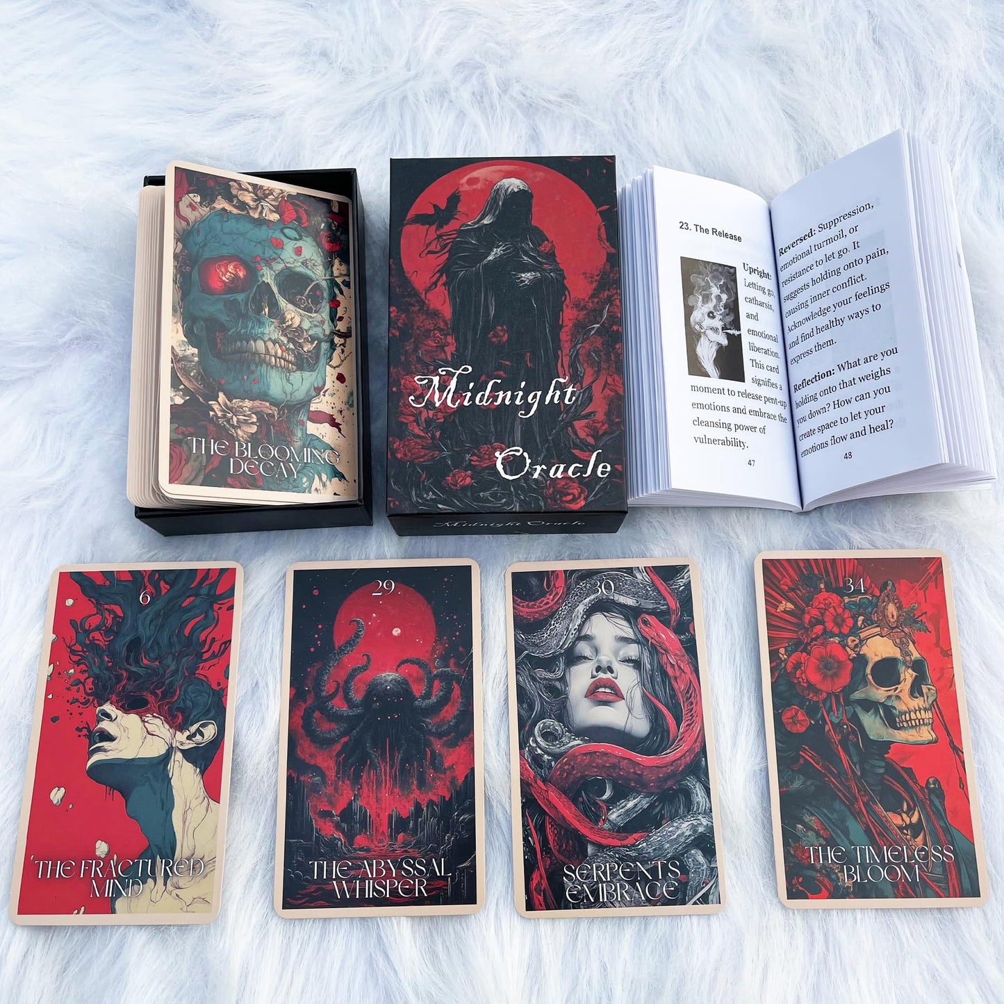 Midnight Oracle Cards, 50 Gothic Dark Fantasy Cards with Comprehensive Guide Book, Front and Back Meanings, Reflection Tips, Self Discovery Oracle