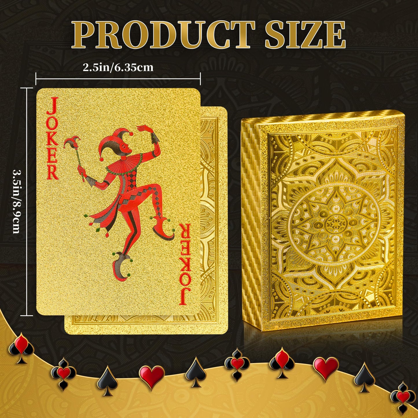 Gold Playing Cards, Plastic Playing Cards Waterproof, Deck of Cards, Standard Playing Card for Adults, Cool Premium Poker Card Set for Family Game