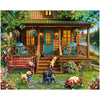 White Mountain 1000 Piece Jigsaw Puzzle Spring Lake Cabin, Porch Puppies