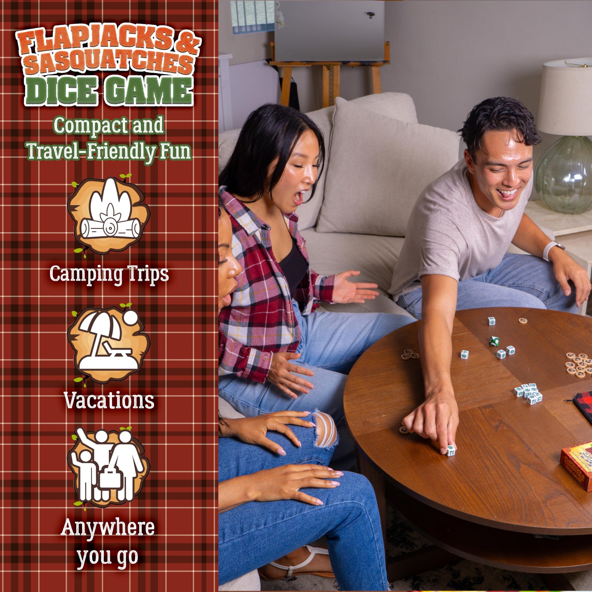 Prolific Games Flapjacks & Sasquatches Lumberjack Dice Game - Quick-Playing in a Zippered Travel Pouch - Great for Camping & Car Trips - Adults