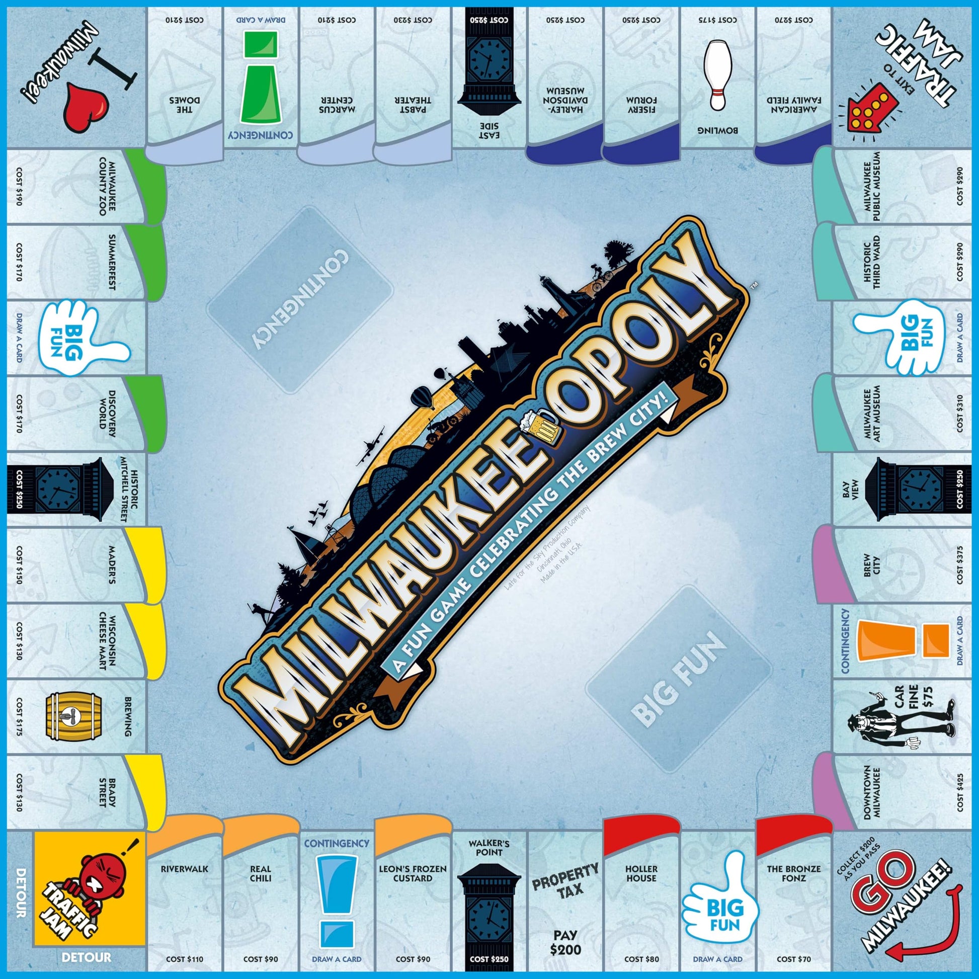 Late for The Sky Milwaukee-Opoly City Board Game - Family Strategy, Wisconsin Landmarks, Ages 8+, 2-6 Players, Traditional or 1-Hour Play, Tokens