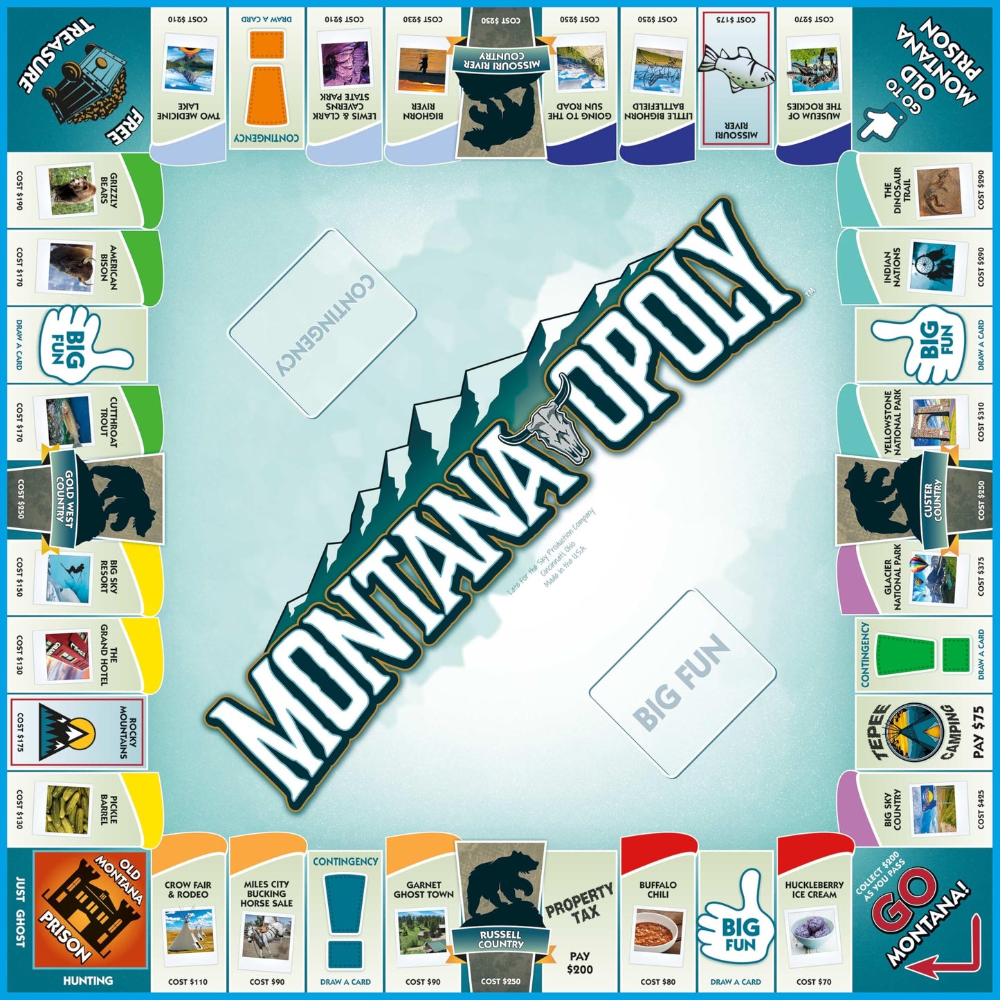 Late for The Sky Montana-Opoly Board Game, State-Themed Family Strategy Game, 2-6 Players, Ages 8+, Traditional or 1-Hour Play, Gift