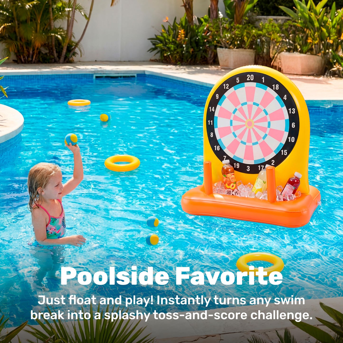 SLOOSH 2-in-1 Fun Pool Toys Set for Kids, Inflatable Dart Board & Ring Toss Game, Pool Floats Water Game Toys for Beach Yard Outdoor Ball Play, Party