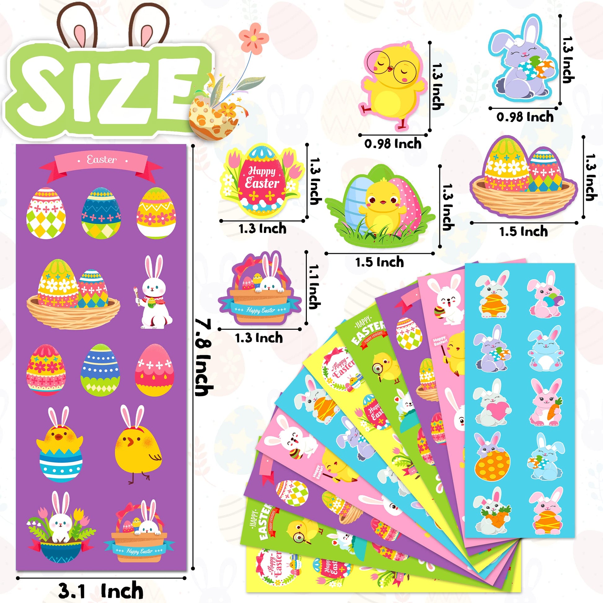 LINAYE 100 Sheets Easter Stickers for Kids - 1100PCS Assorted Easter Stickers Bulk for Egg Treats Basket Stuffers Gift Party Favor Supplies for Kids