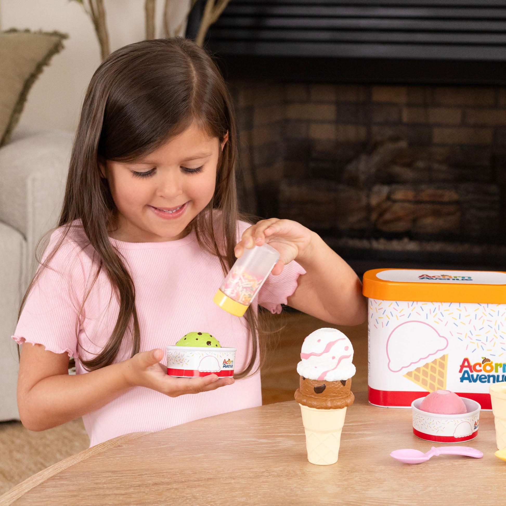 Play Food Sets for Kids Kitchen Toys, Sweet Scoops Ice Cream Playset, Pretend Dessert Set with Cones, Cups, Scooper, Toppings & Container, Toy Food