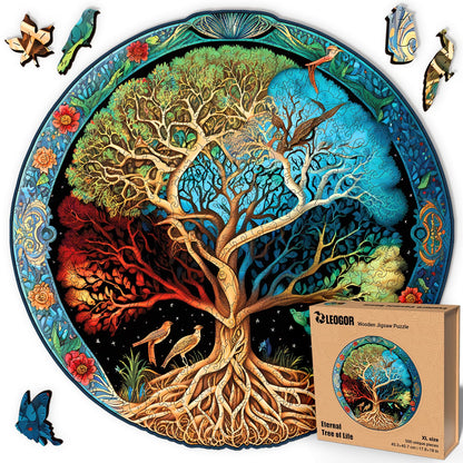 LEOGOR Wooden Jigsaw Puzzles for Adults 500 Pieces (17.8 x 18 in), Extra-Thick 5mm Wood, Large Round Tree of Life Puzzle with Unique Nature Inspired
