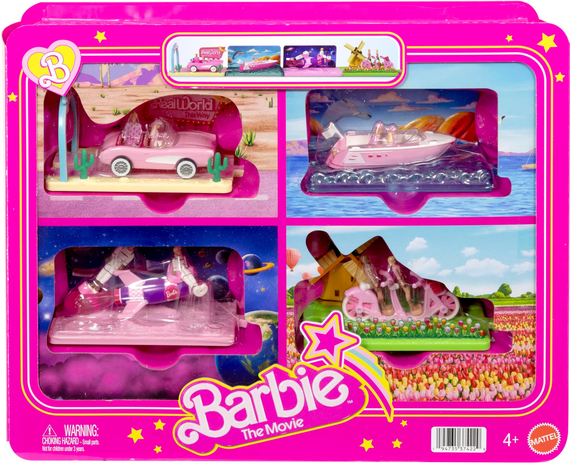 Barbie Mini Land Movie-Inspired Vehicle Collection, Includes 8 1.5-inch Dolls & 4 Vehicles Inspired by the Film