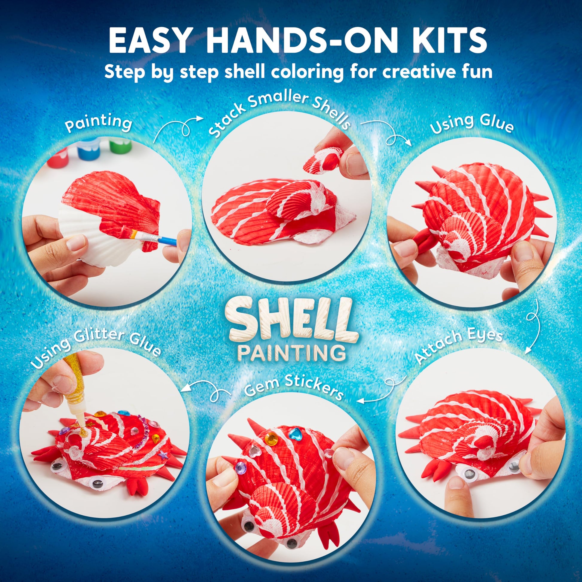 Klever Kits 12 Glow in The Dark Sea Shell Painting Kit-Arts & Crafts for Boys and Girls Ages 6-12, Art Supplies, Kids Craft Paint Kits, Creative Art